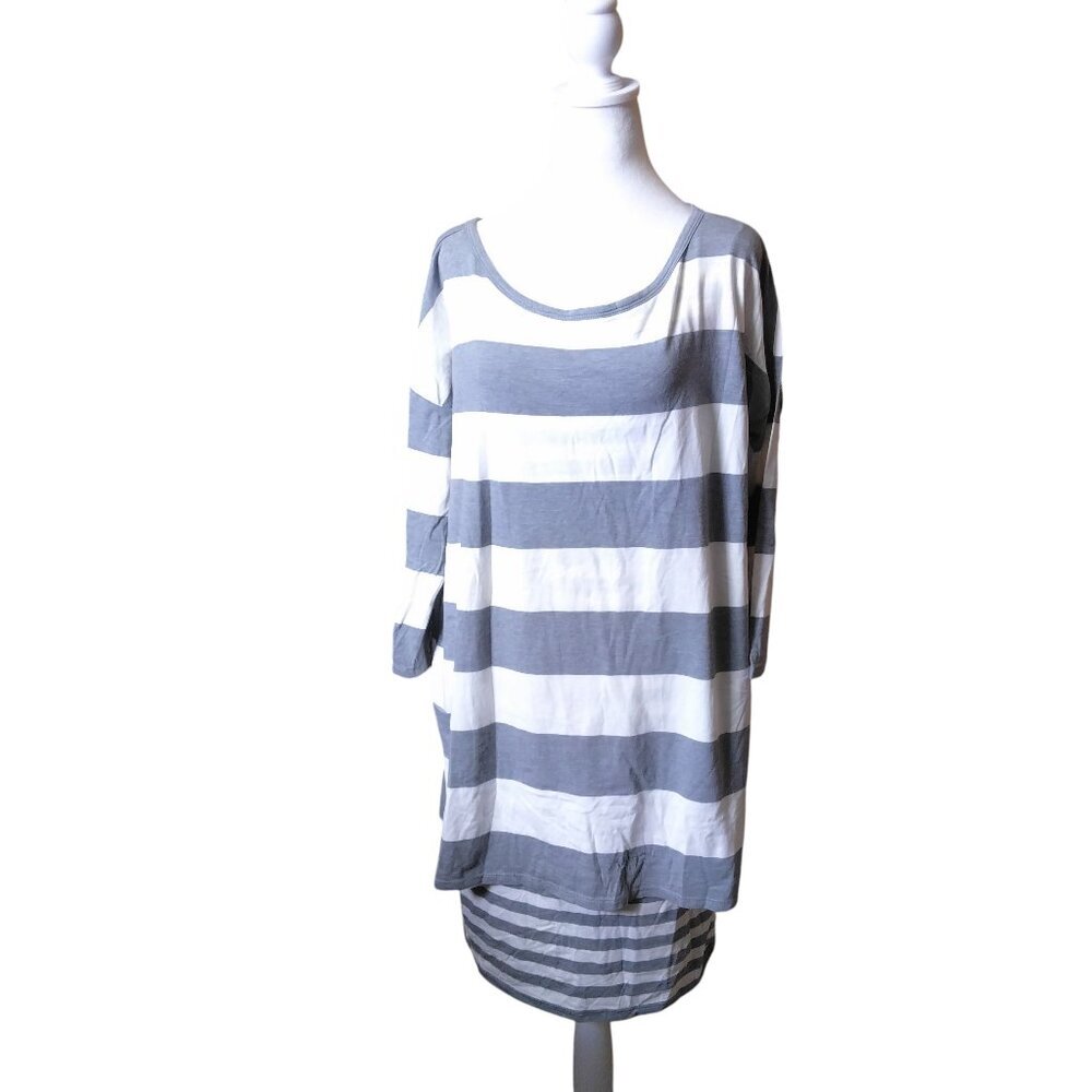 GARNET HILL Women's Medium Double Layer Striped 3/4 Sleeve Dress Knit Stretch